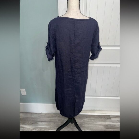 Couleur Lin Paris Milan Linen Navy midi dress size medium - Picture 5 of 7